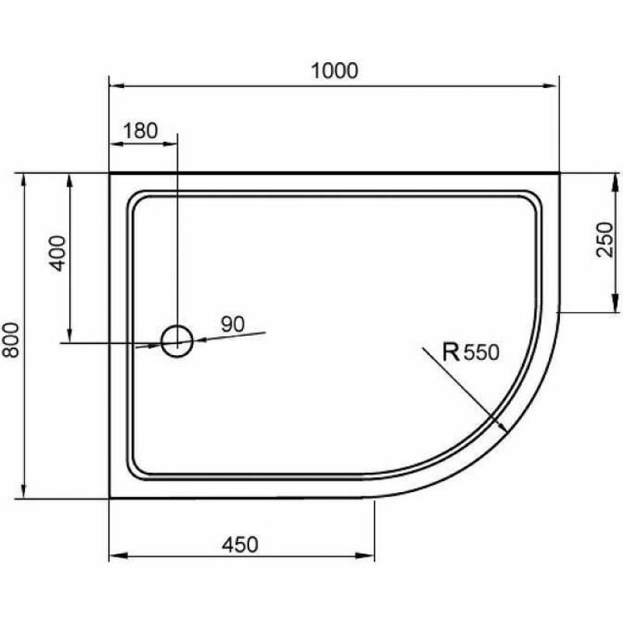 Акриловый поддон для душа Cezares Tray A 100x80 L TRAY-A-RH-100/80-550-15-W-L Белый