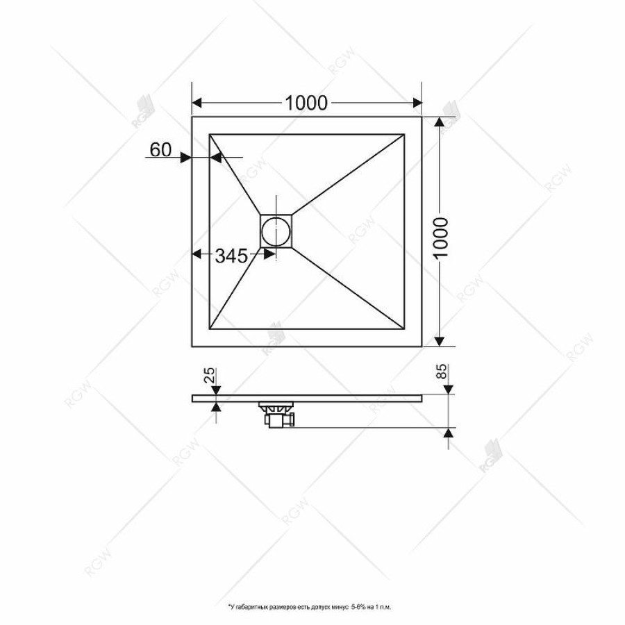 Душевой поддон из искусственного камня RGW Stone Tray ST-W 100х100 16152010-01 Белый