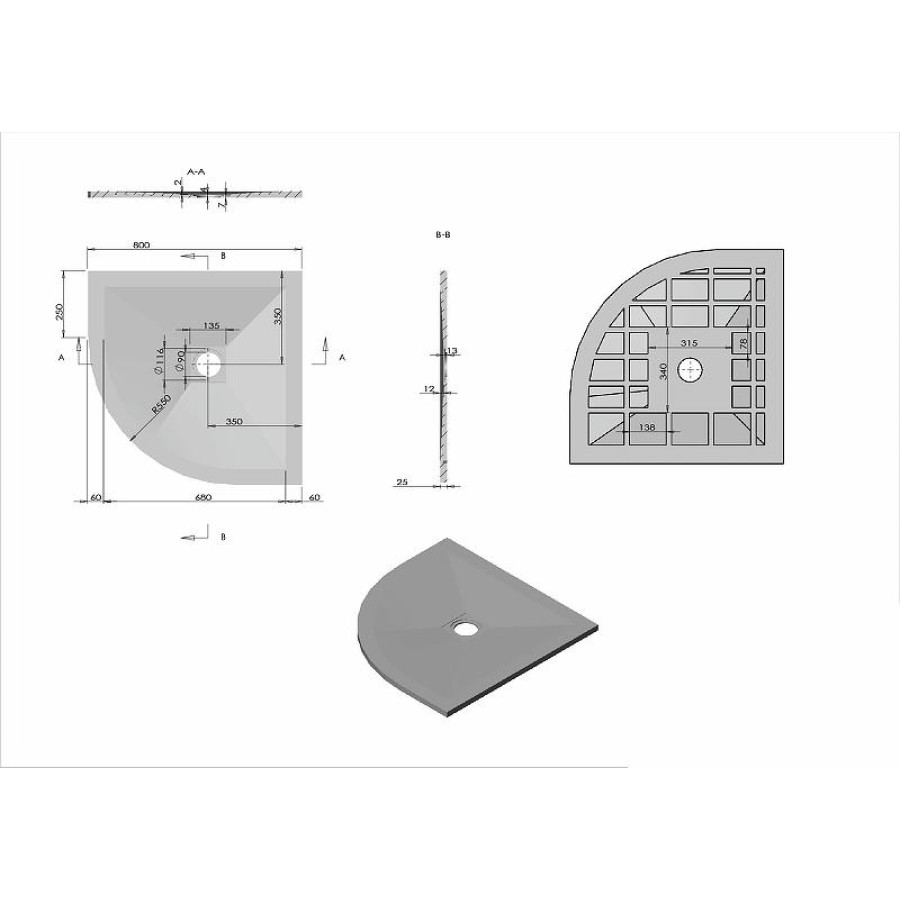 Душевой поддон из искусственного камня Vincea 80x80 VST-4SQ8080W+Vsph-D132 Белый матовый