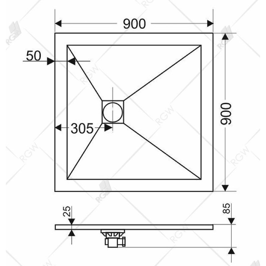 Душевой поддон из искусственного камня RGW Stone Tray ST-Tr 90x90 16152099-11 Терракот