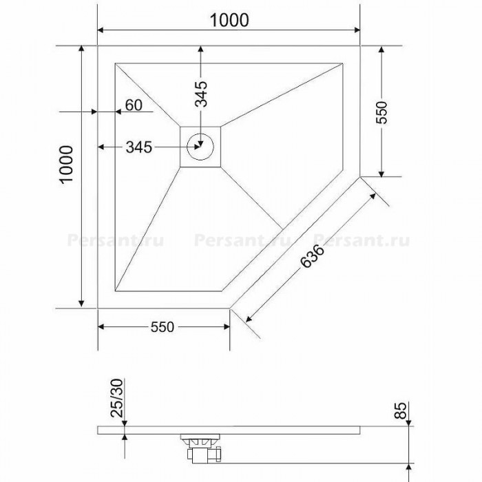 Душевой поддон из искусственного камня Grossman Strong 100x100 GR-S2100100D Графит