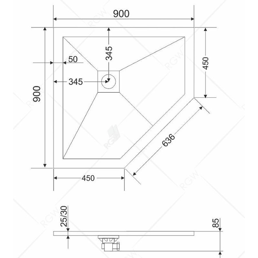 Душевой поддон из искусственного камня RGW Stone Tray ST/T-De 90x90 16155099-13 Песчаный