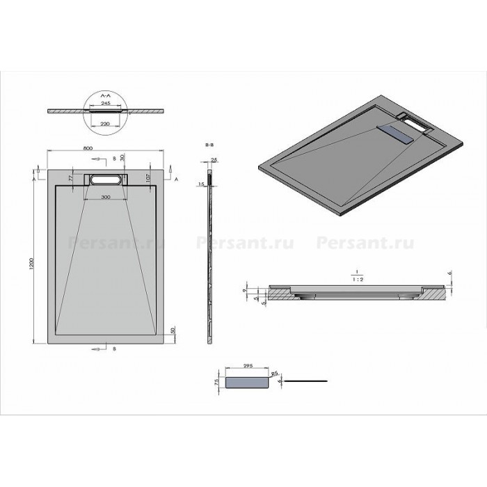 Душевой поддон из искусственного камня Vincea 120x80 VST-4SRL8012G Серый