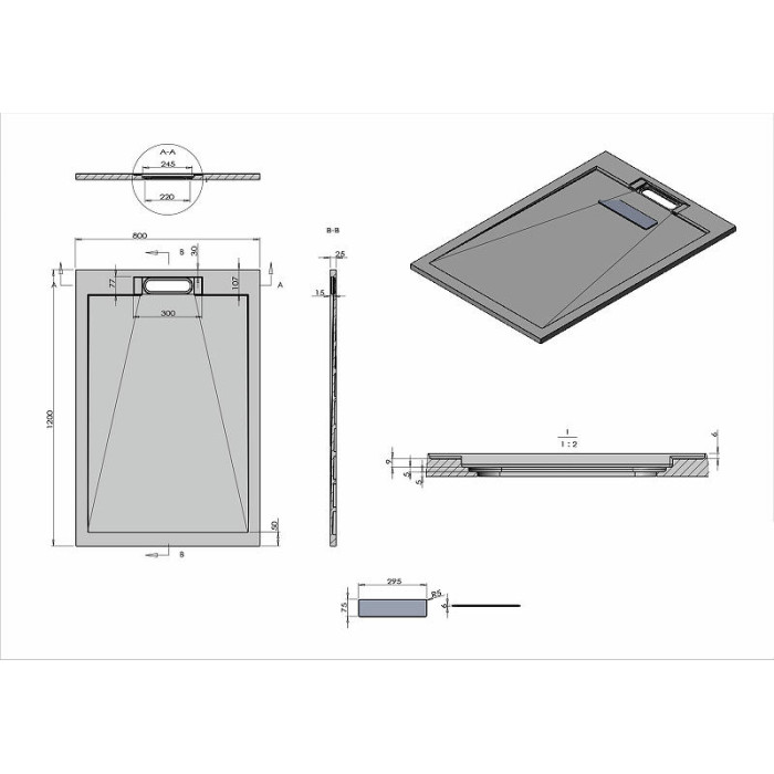 Душевой поддон из искусственного камня Vincea 120x80 VST-4SRL8012G Серый