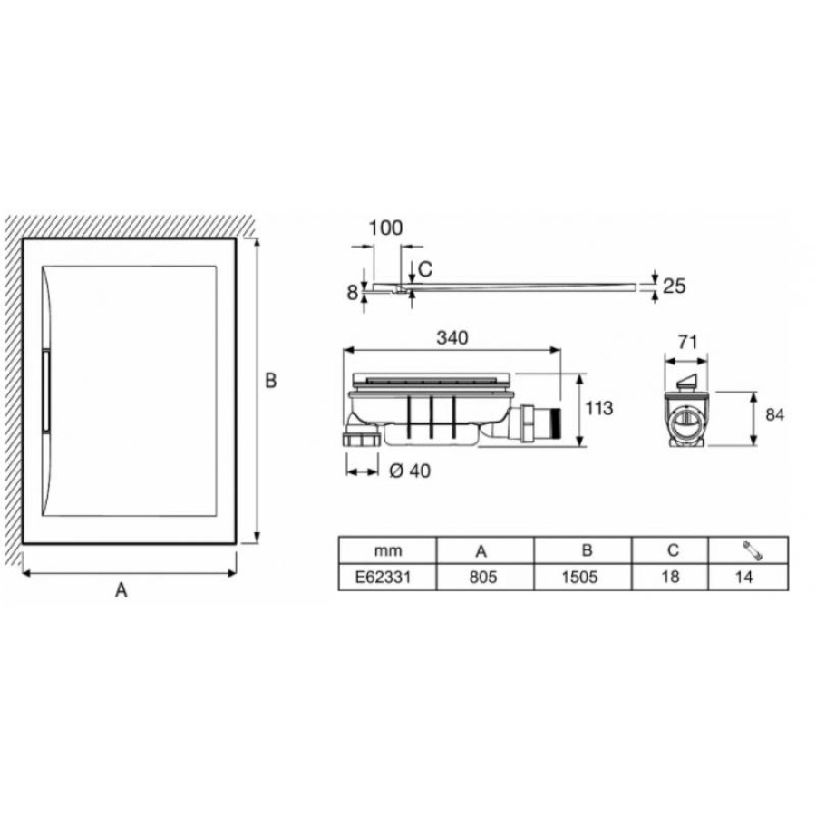 Душевой поддон из материала Flight Jacob Delafon Flight Pure 150x80 E62331-00 Белый глянец