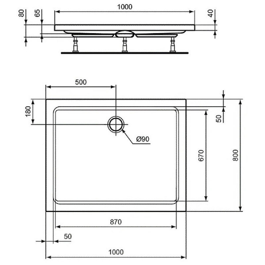 Акриловый поддон для душа Ideal Standard Hotline 100х80 K277401 Белый