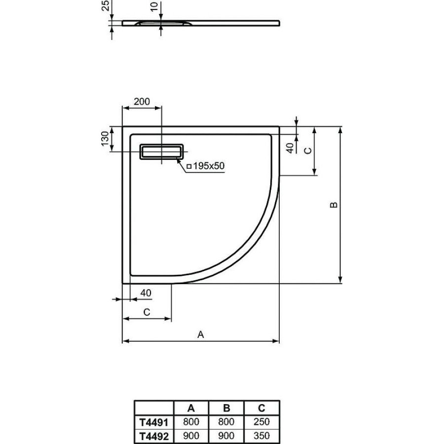 Акриловый поддон для душа Ideal Standard Ultraflat New 90х90 T449201 Белый