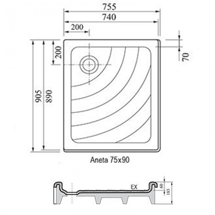 Акриловый поддон для душа Ravak Aneta 75x90 EX A003701320 Белый