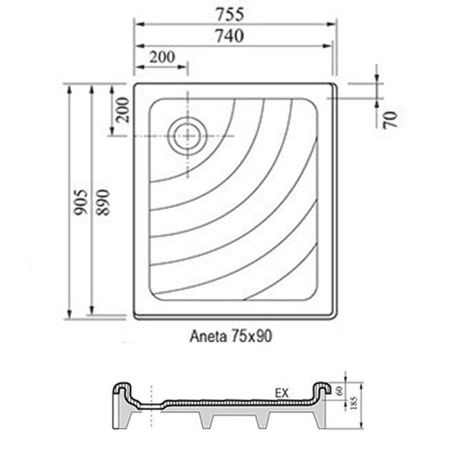 Акриловый поддон для душа Ravak Aneta 75x90 EX A003701320 Белый