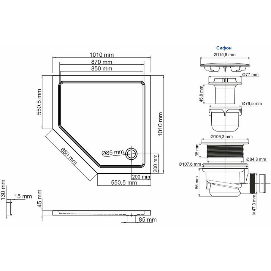 Акриловый поддон для душа WasserKRAFT Isen 101х101 26T38 Белый глянец