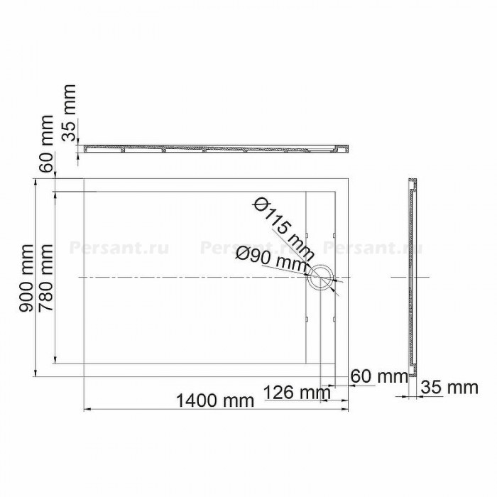 Душевой поддон из искусственного камня WasserKRAFT Rhin 140x90 44T36 Белый матовый