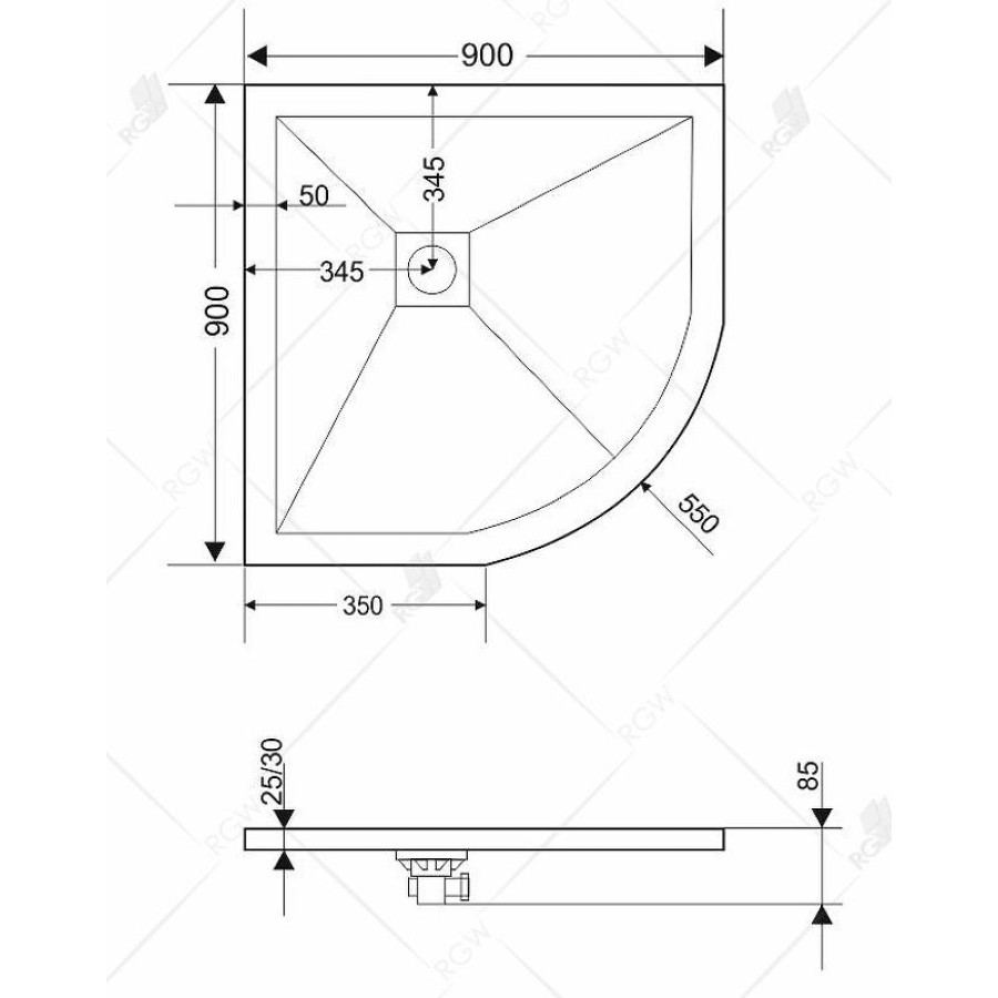 Душевой поддон из искусственного камня RGW Stone Tray ST/R-Tr 90x90 16153099-11 Терракот