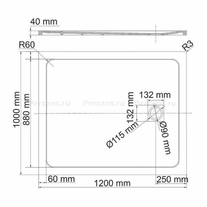 Душевой поддон из искусственного камня WasserKRAFT Rhin 120x100 44T10 Белый матовый