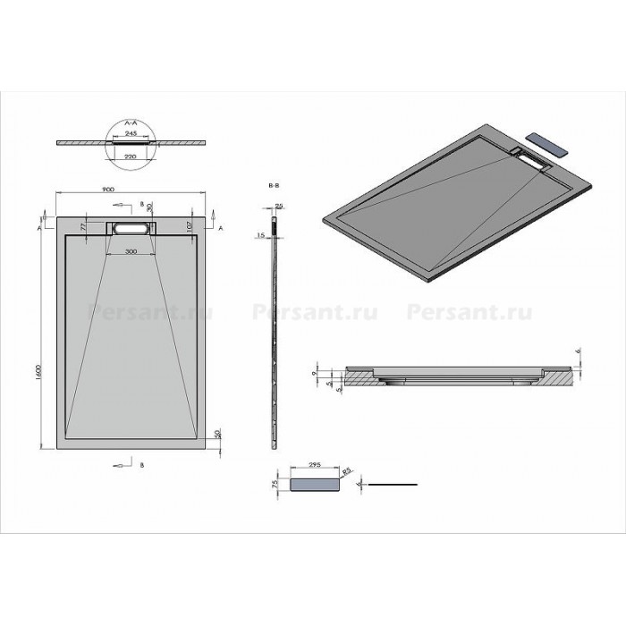 Душевой поддон из искусственного камня Vincea 160x90 VST-4SRL9016W Белый матовый