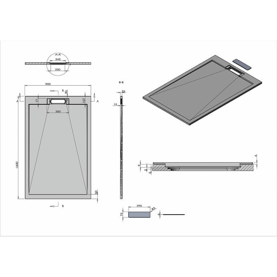 Душевой поддон из искусственного камня Vincea 160x90 VST-4SRL9016W+Vsph-D611 Белый матовый