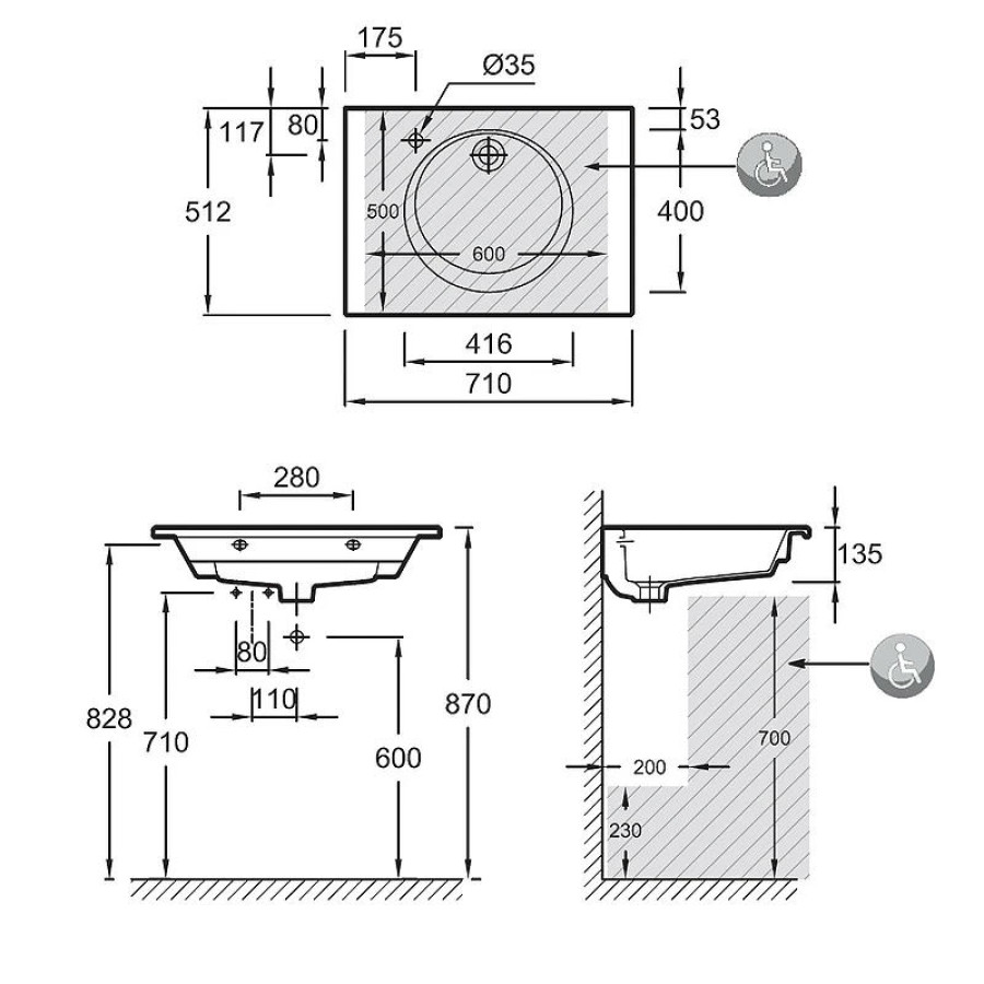 Раковина Jacob Delafon Odeon Rive Gauche EXAX112-Z-00 70 см белая