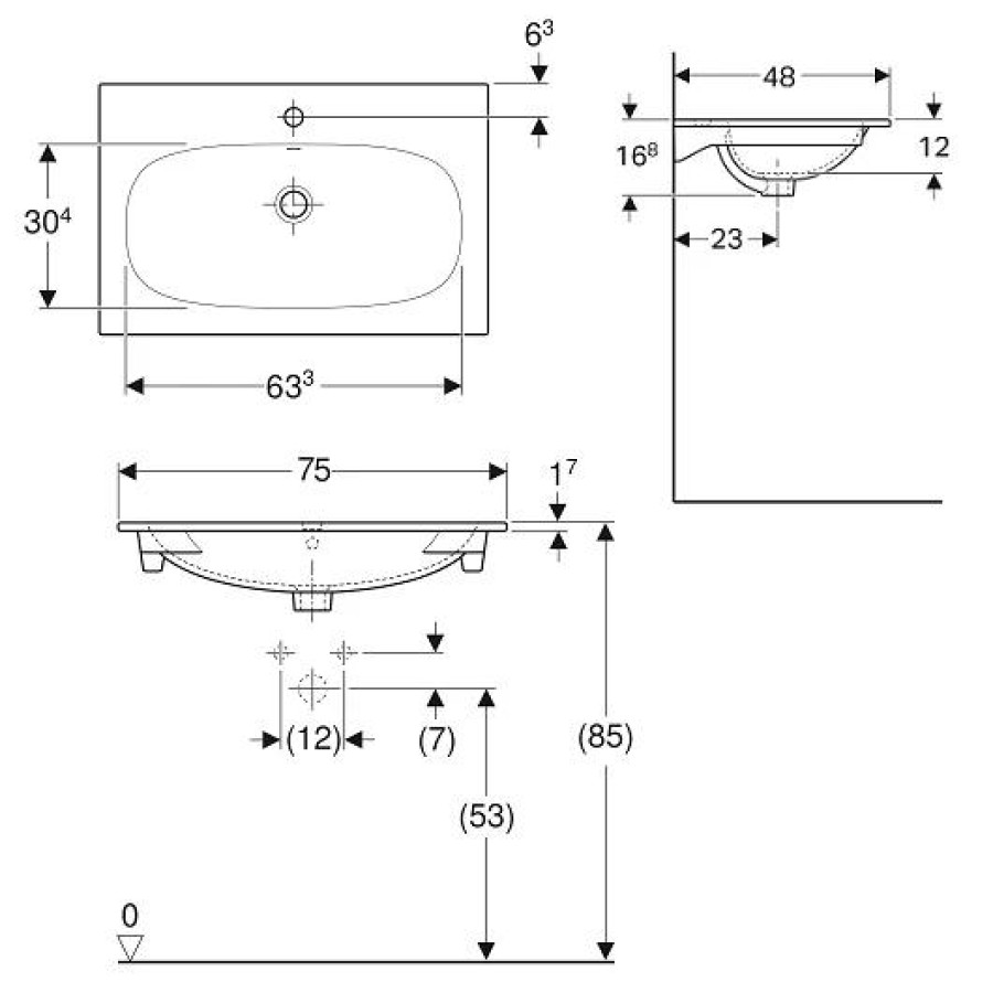 Раковина встраиваемая Geberit Acanto Slim 75x48 500.641.01.2