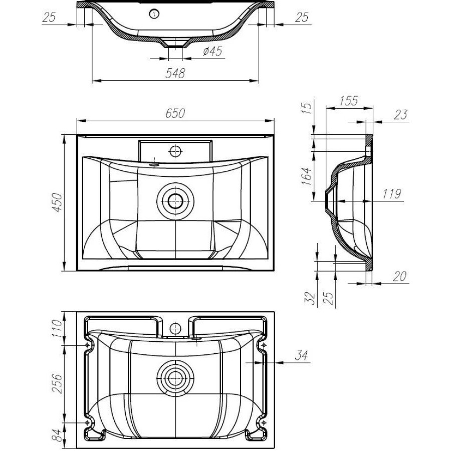 Раковина BelBagno Marino 65 прямоугольная (BB650/450-LV-MR-PR)