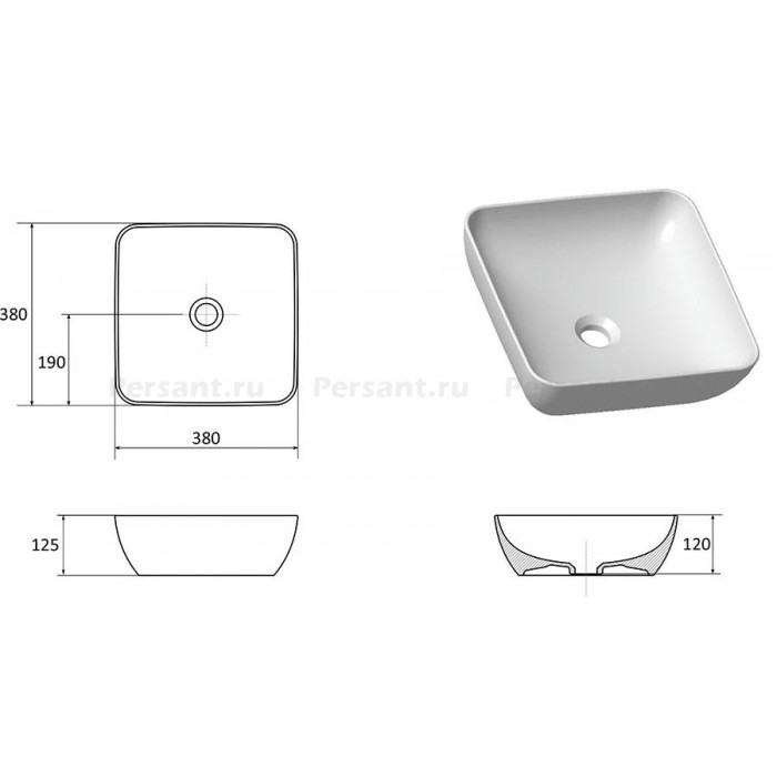 Раковина накладная Ravak UNI 380 S SLIM XJX01138001