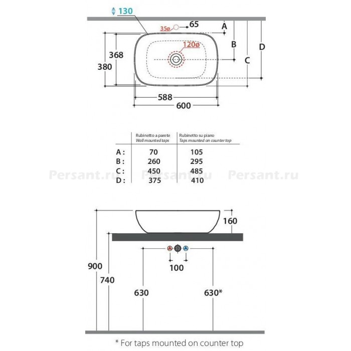 Раковина накладная Globo T-EDGE 60x38 B6R60BI белая