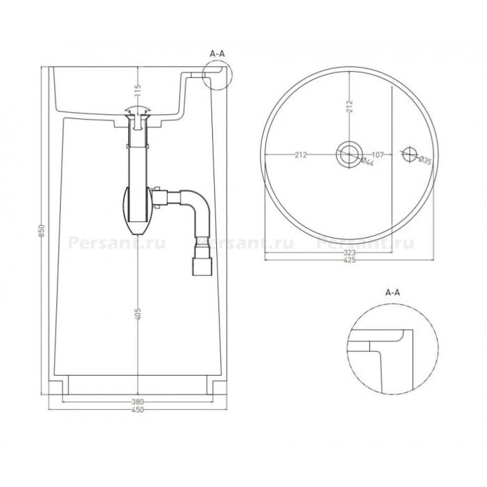 Раковина Salini Armonia 45x45 130114G S-Sense
