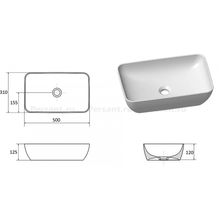 Раковина накладная Ravak Ravak UNI 500 R SLIM XJX01150001