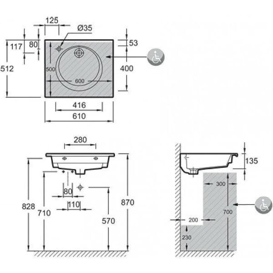 Раковина Jacob Delafon Odeon Rive Gauche EXBA112-Z-00