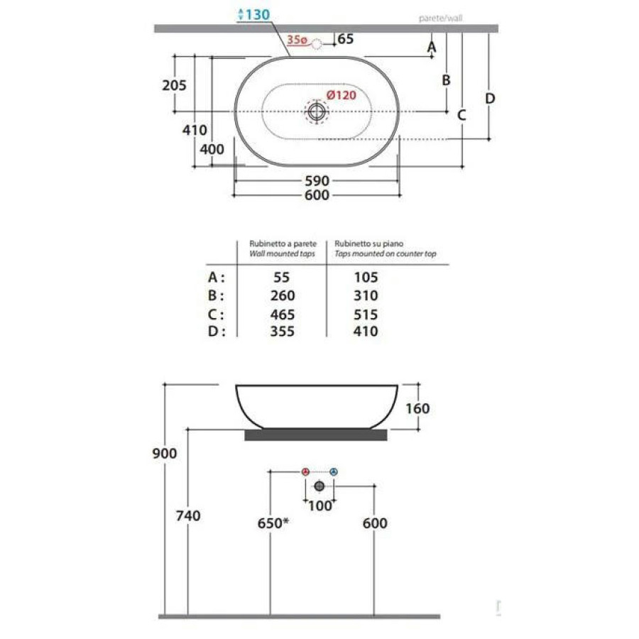 Раковина накладная Globo T-Edge 60 (B6O60SK)