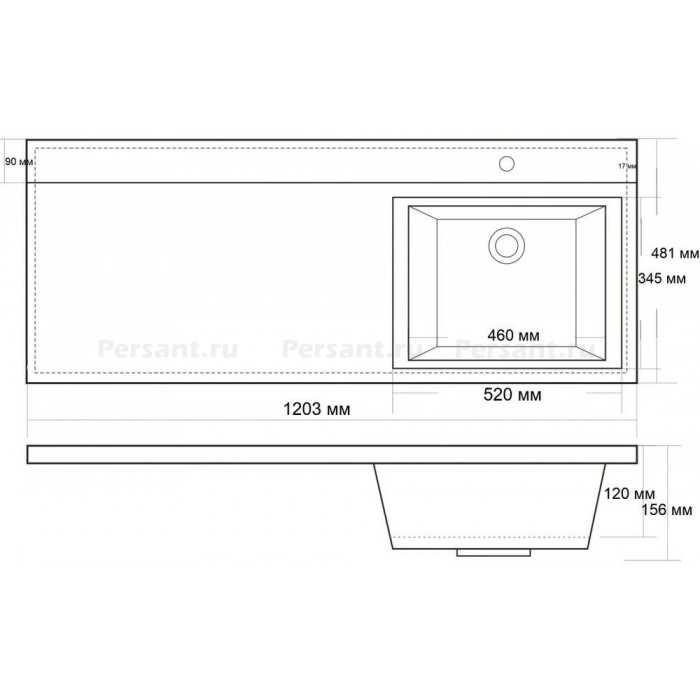 Раковина со столешницей BelBagno 120 на стиральную машину прямоугольная (BB1200/480-LV-MR-R)