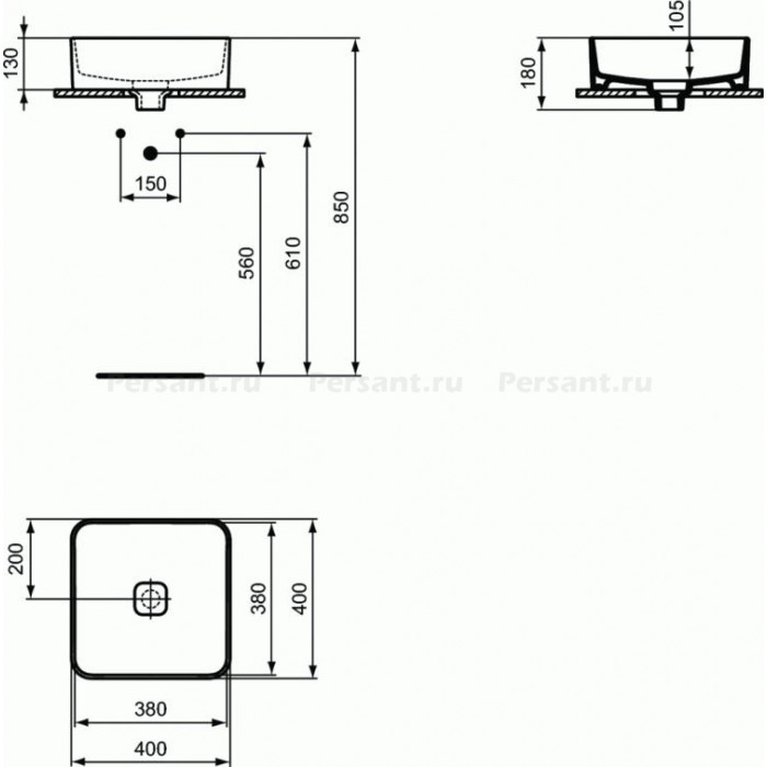 Раковина Ideal Standard STRADA II Squar T296201 40х40х18 см, керамика