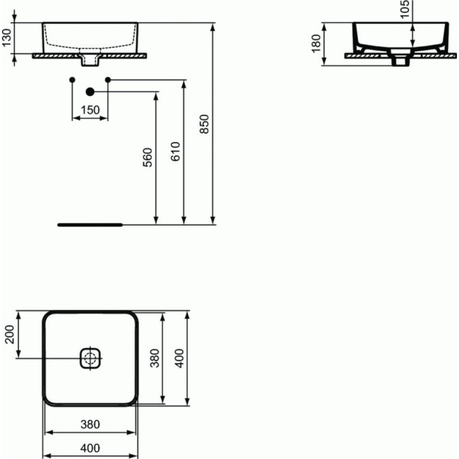 Раковина Ideal Standard STRADA II Squar T296201 40х40х18 см, керамика