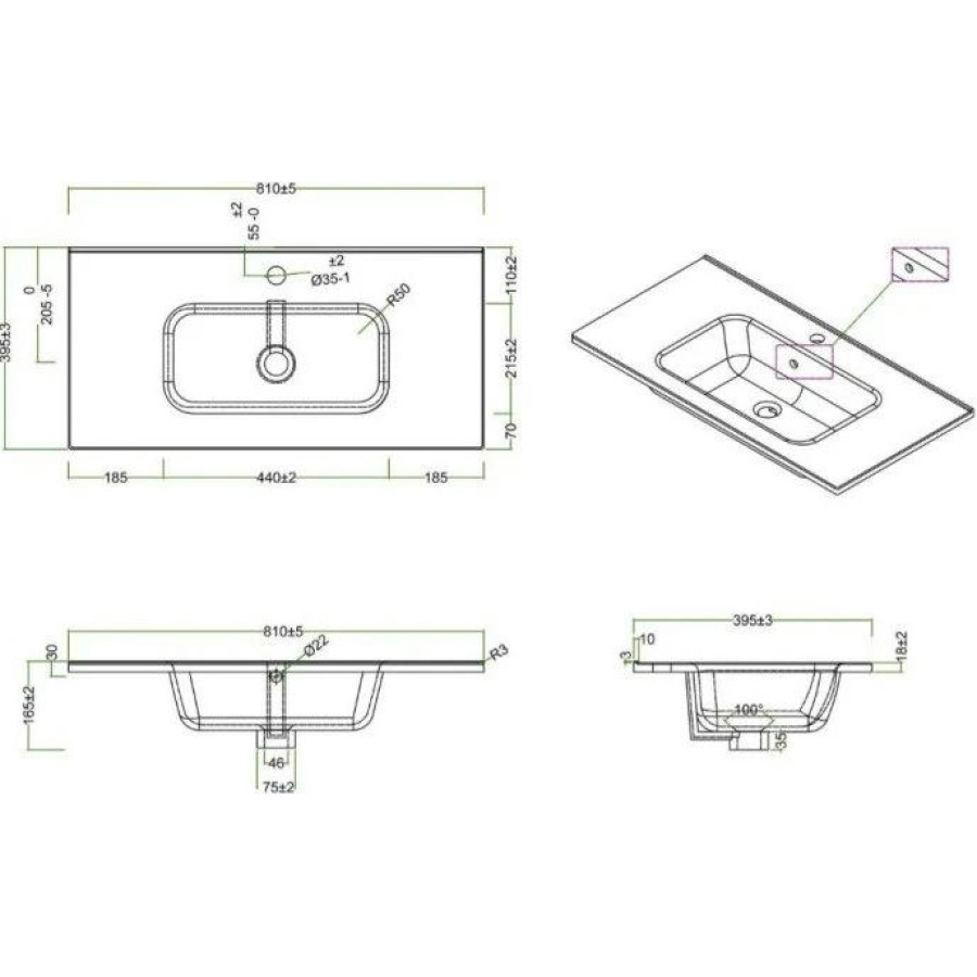 Раковина со столешницей BelBagno 80 прямоугольная (BB800/390ETL)