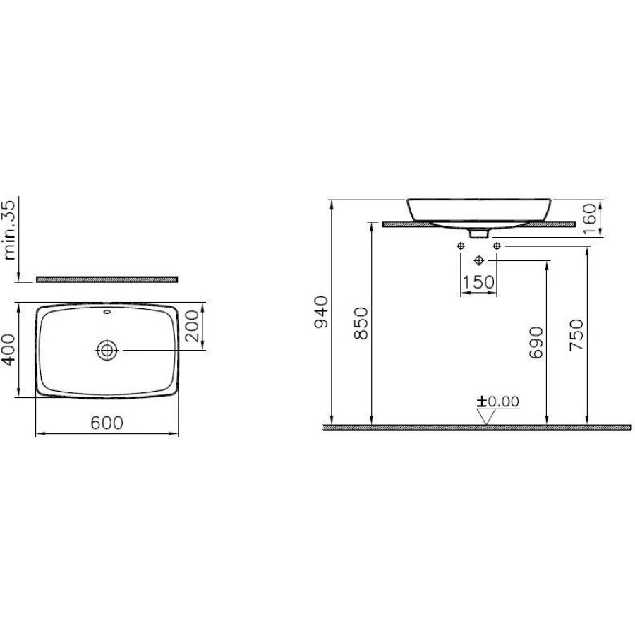 Раковина 60 см VitrA Metropole 5668B003-0012