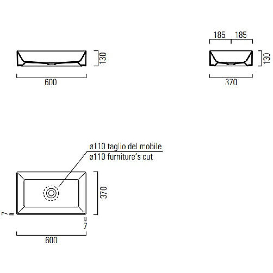 Раковина накладная GSI KUBE X 945311, 37x60, без перелива, белая глянцевая