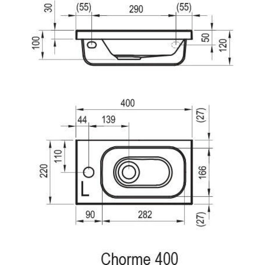 Умывальник Ravak Chrome 40x22 см (правый) XJGP1100000