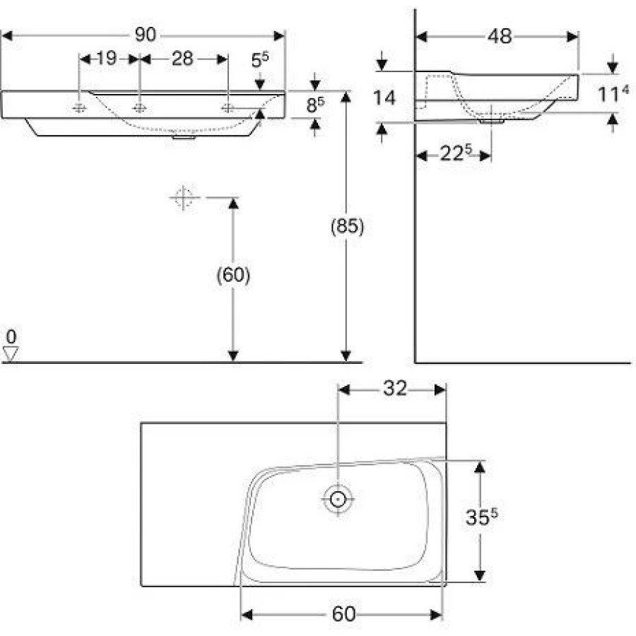 Раковина подвесная / накладная Geberit Xeno2 90x48 500.536.01.1