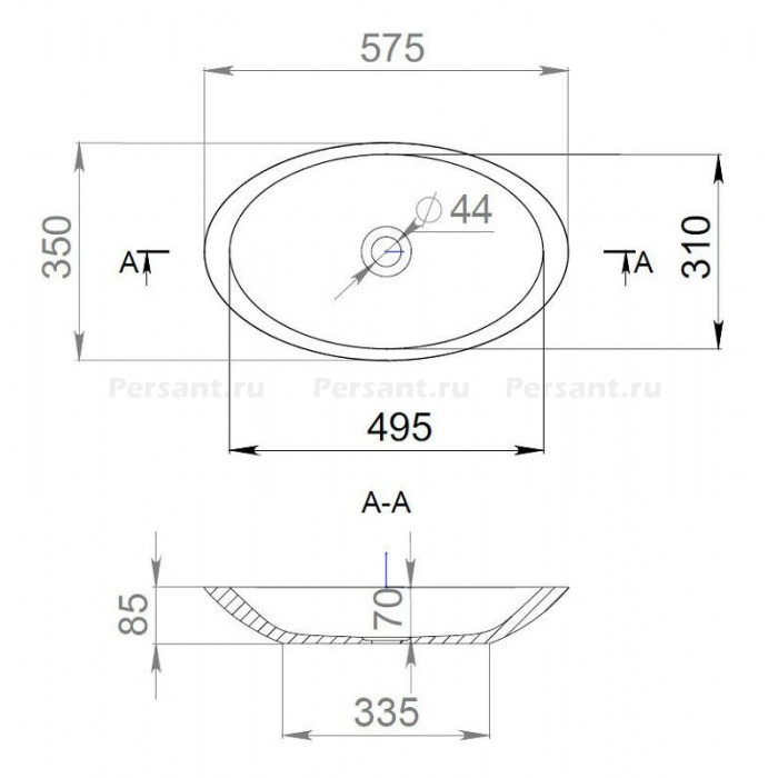 Раковина Salini Callista 57.5x34.5 1101202SM S-Stone