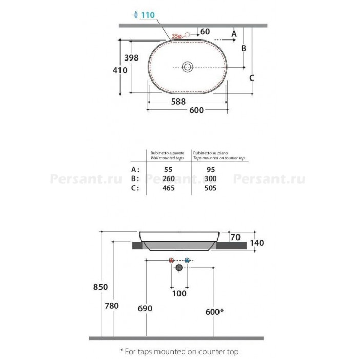 Раковина Globo T-Edge 60x41 B6O61BI встраиваемая, белая