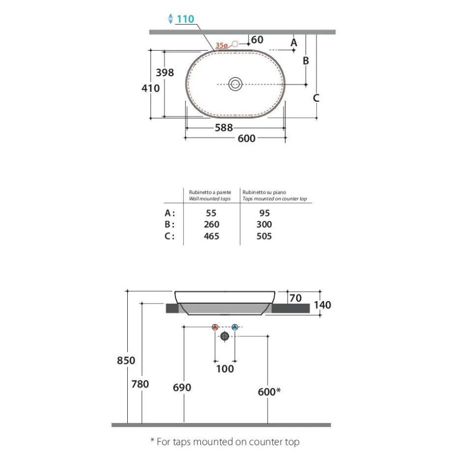 Раковина Globo B6O61BI T-EDGE 60x41 белый