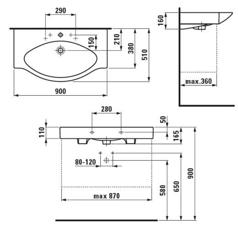 Раковина Laufen Palace 90x51 8.1170.2.000.104.R с 1 отверстием для смесителя