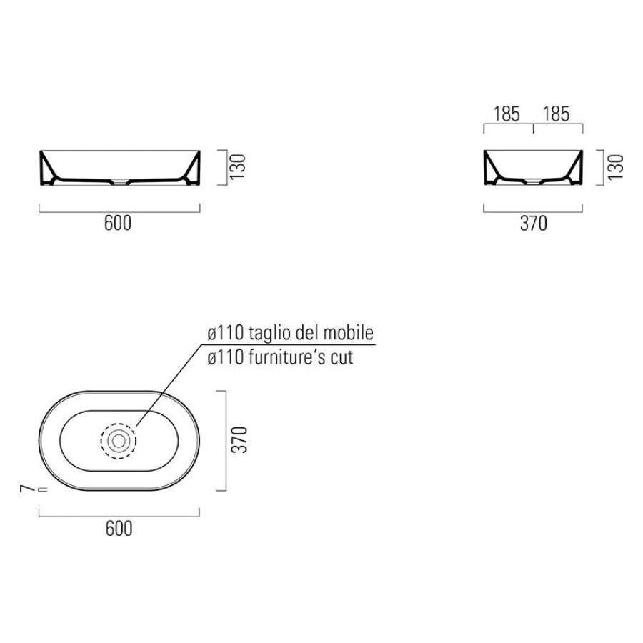 Раковина накладная GSI KUBE X 945811, 37x60, без перелива, белая глянцевая