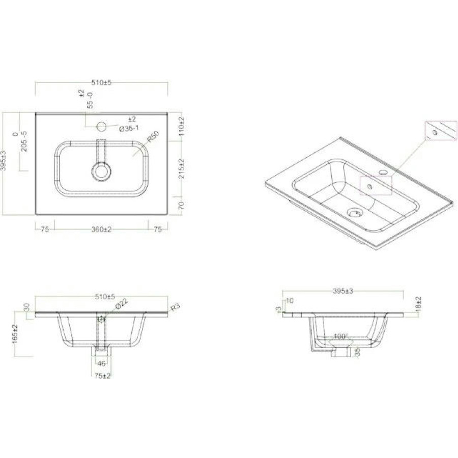 Раковина BelBagno 50 прямоугольная (BB500/390ETL)