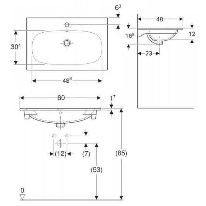 Раковина встраиваемая Geberit Acanto Slim 60x48 500.640.01.2