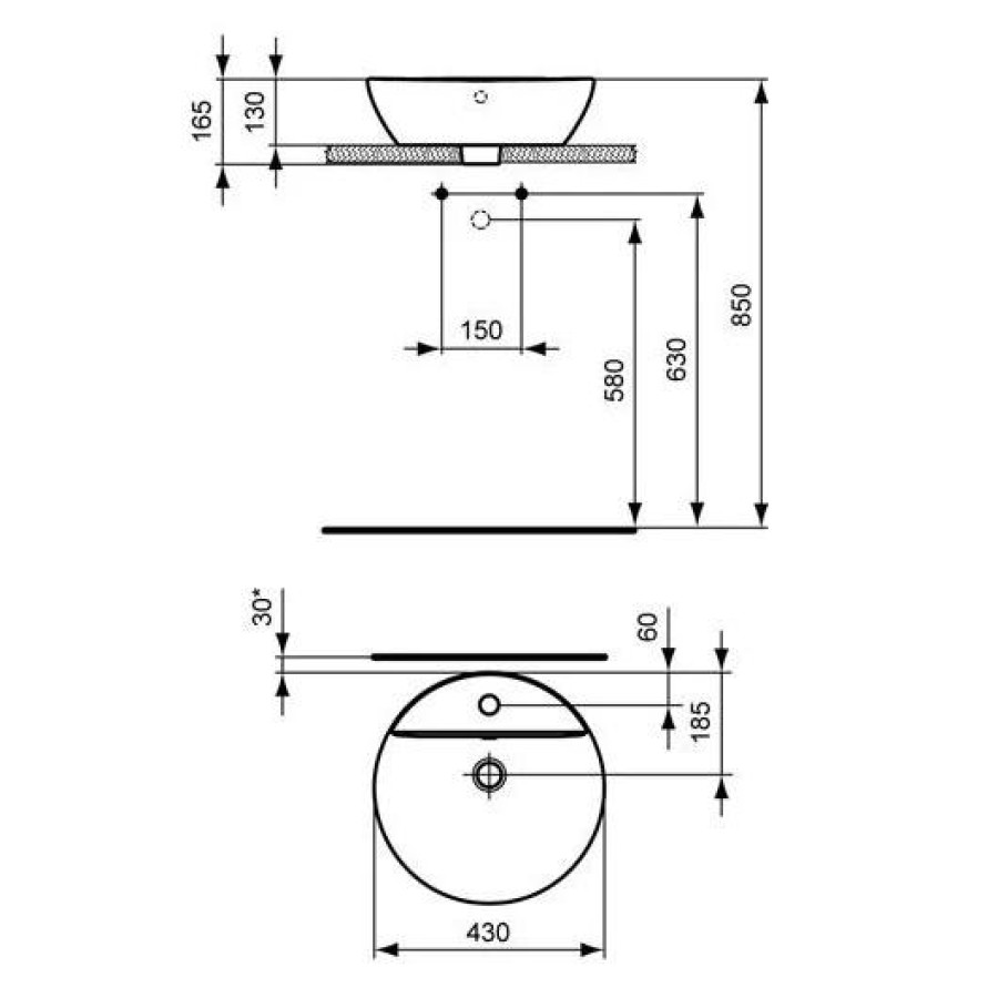 Умывальник-чаша Ideal Standard Connect Sphere d=43см E804001