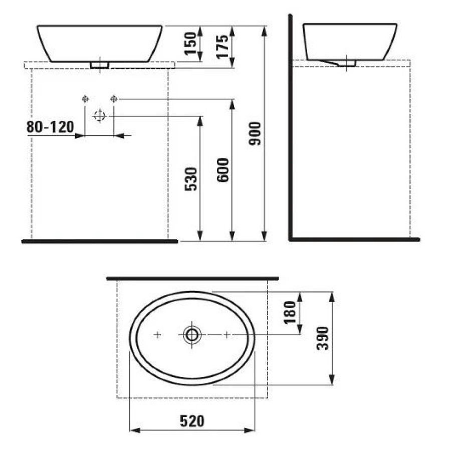 Раковина накладная Laufen Pro 52x39 8.1296.4.000.109.1 без отверстия для смесителя