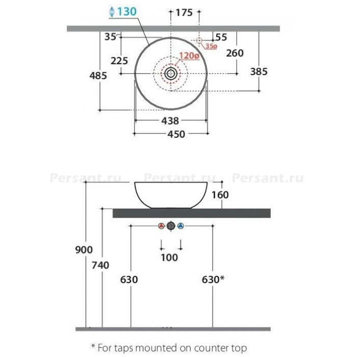 Раковина накладная Globo T-EDGE 45x45 B6T45BI белая