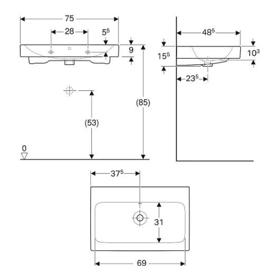 Раковина Geberit iCon 75x48 124078000