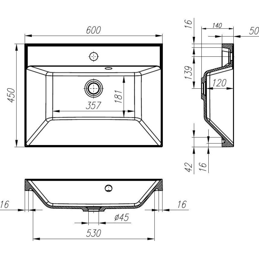 Раковина BelBagno 60 прямоугольная (BB600/450-LV-MR-AST)