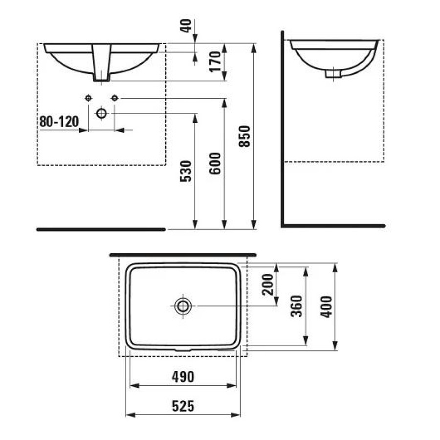 Раковина встраиваемая Laufen Pro S 49x36 8.1196.1.000.109.1 без отверстия для смесителя