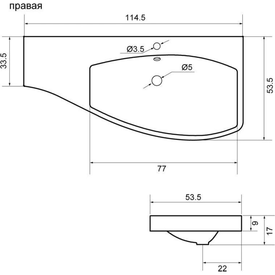 Раковина со столешницей Aquanet Опера 115 R (00169399)